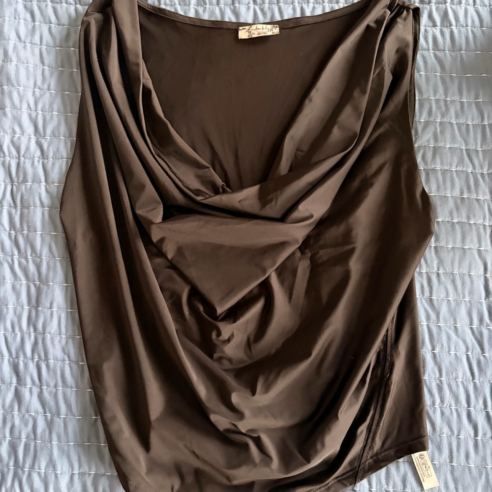 Free People Intimately Elegant Black Cowl Neck Top